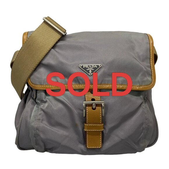 PRADA Gray Light Brown Nylon Leather Shoulder Bag 194-070325 - Picture 1 of 10